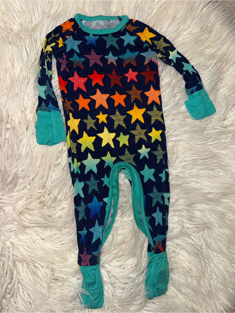 Little Sleepies Navy Star Footed One-Piece with Teal Trim